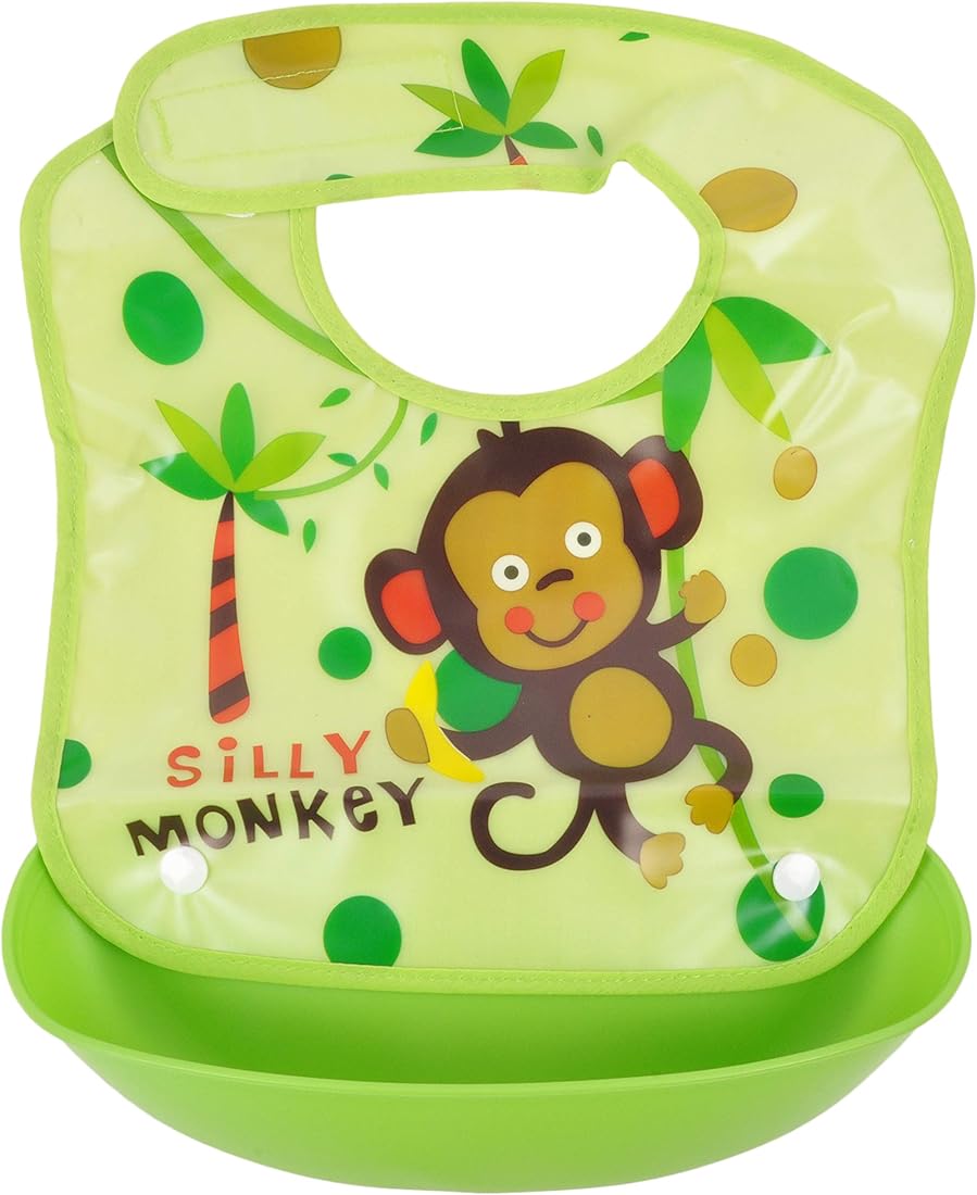 Monkey Easy Clean Bib with Crumb Collector