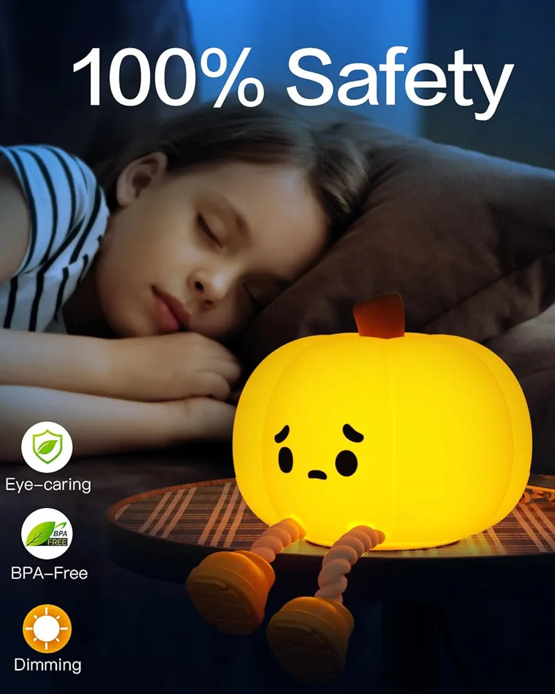 PumpkiGlow™ – Soft Silicone Pumpkin Night Light for Kids & Nurseries (USB Rechargeable)