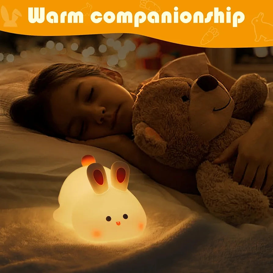 BunnyGlow™ – Squishy Silicone Bunny Night Light (USB Rechargeable & Dimmable)