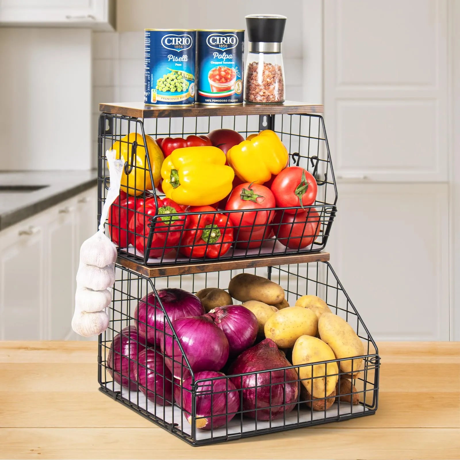 Stackable Fruit & Veggie Basket – Rust-Resistant Metal Organizer for Kitchen & Pantry