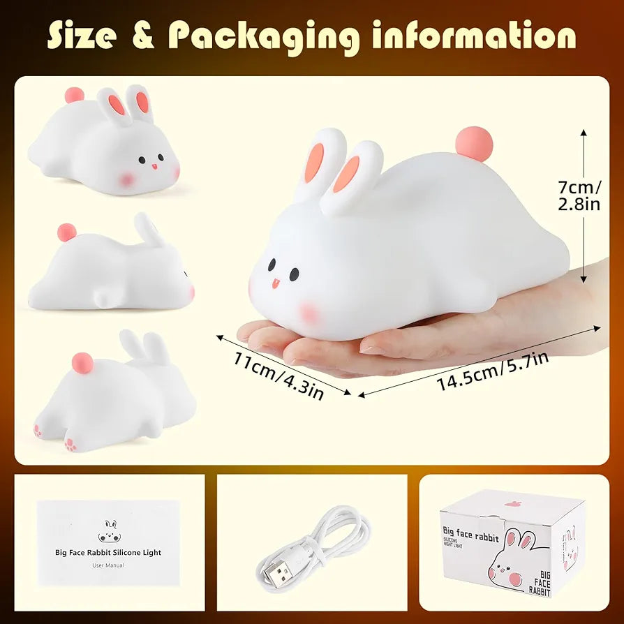 BunnyGlow™ – Squishy Silicone Bunny Night Light (USB Rechargeable & Dimmable)