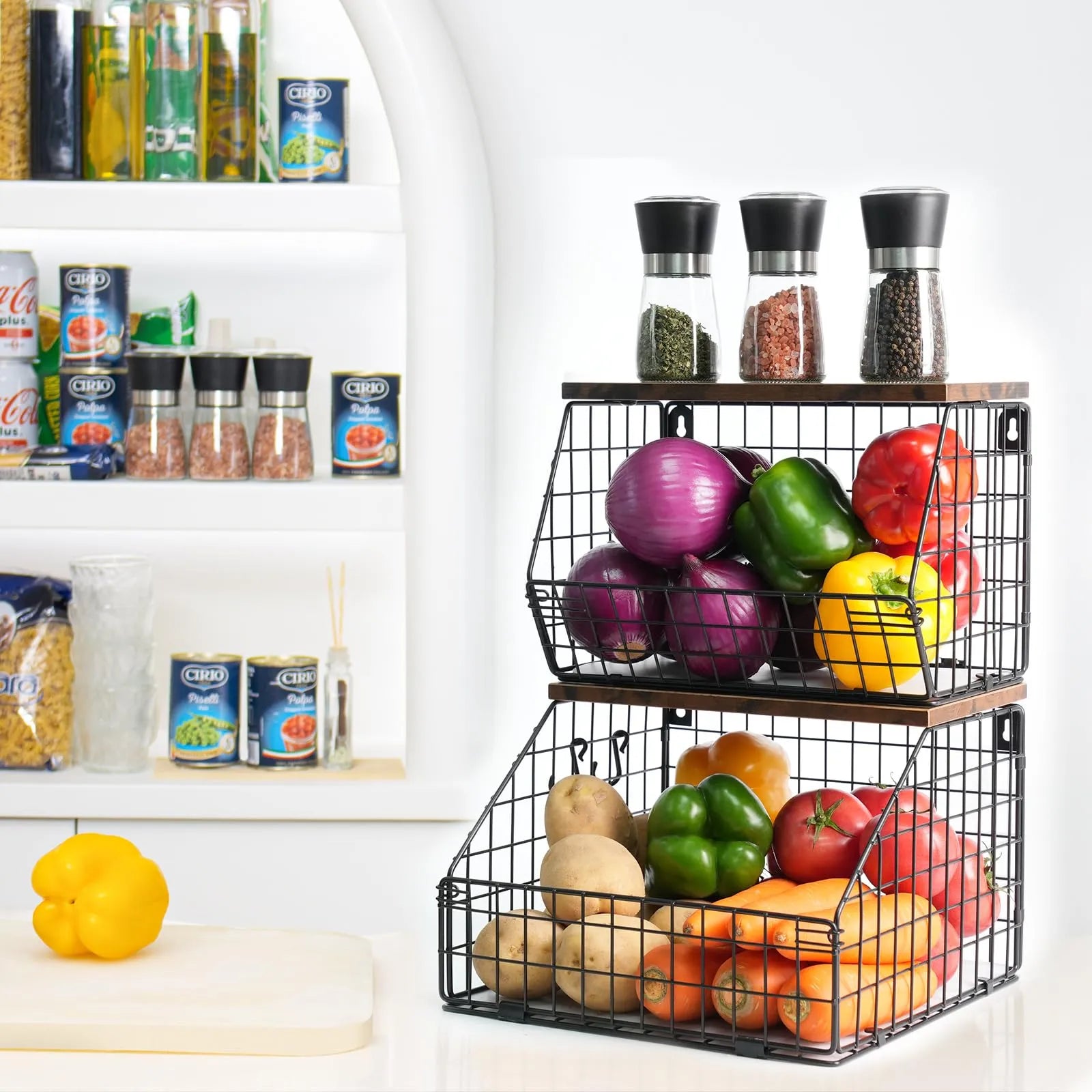 Stackable Fruit & Veggie Basket – Rust-Resistant Metal Organizer for Kitchen & Pantry