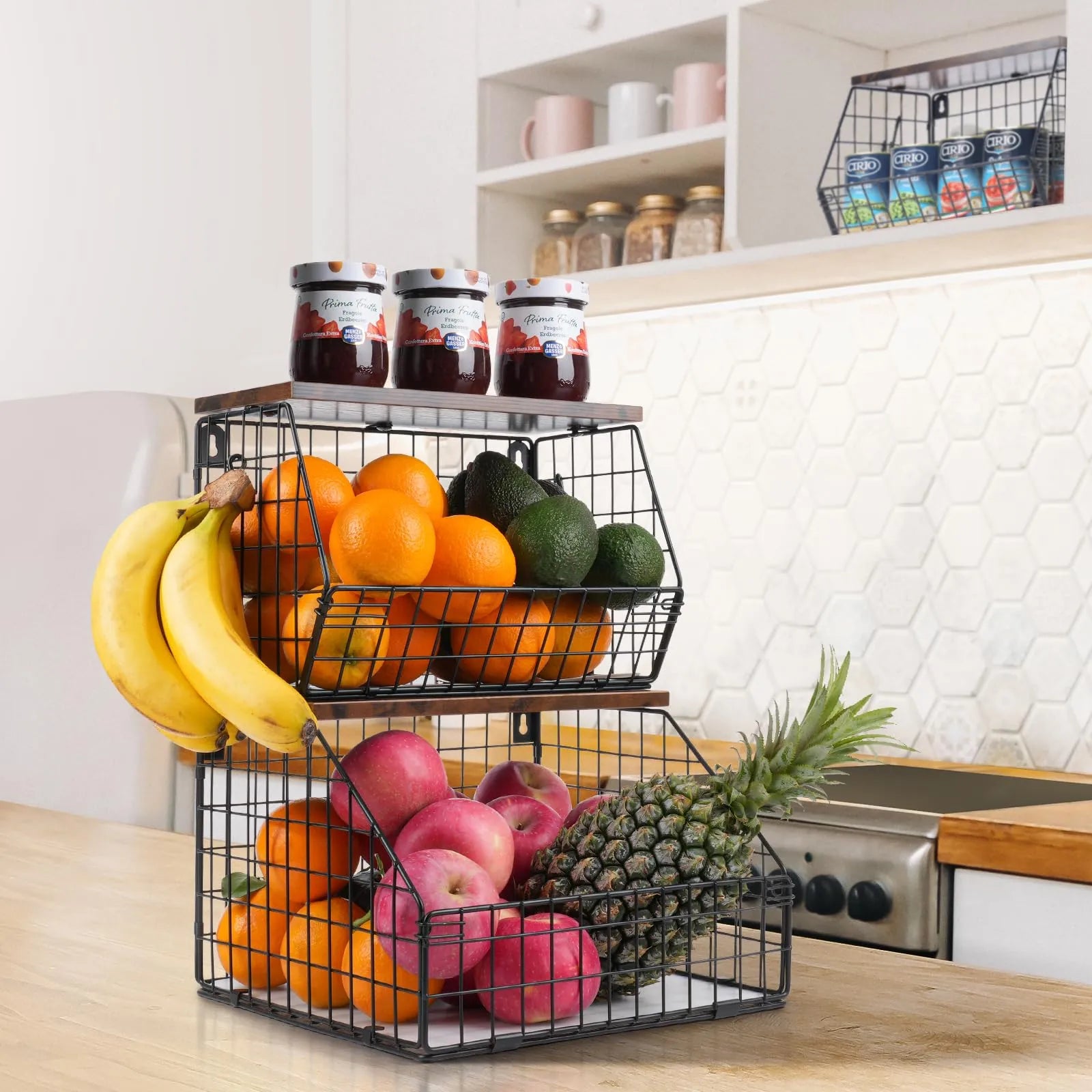 Stackable Fruit & Veggie Basket – Rust-Resistant Metal Organizer for Kitchen & Pantry