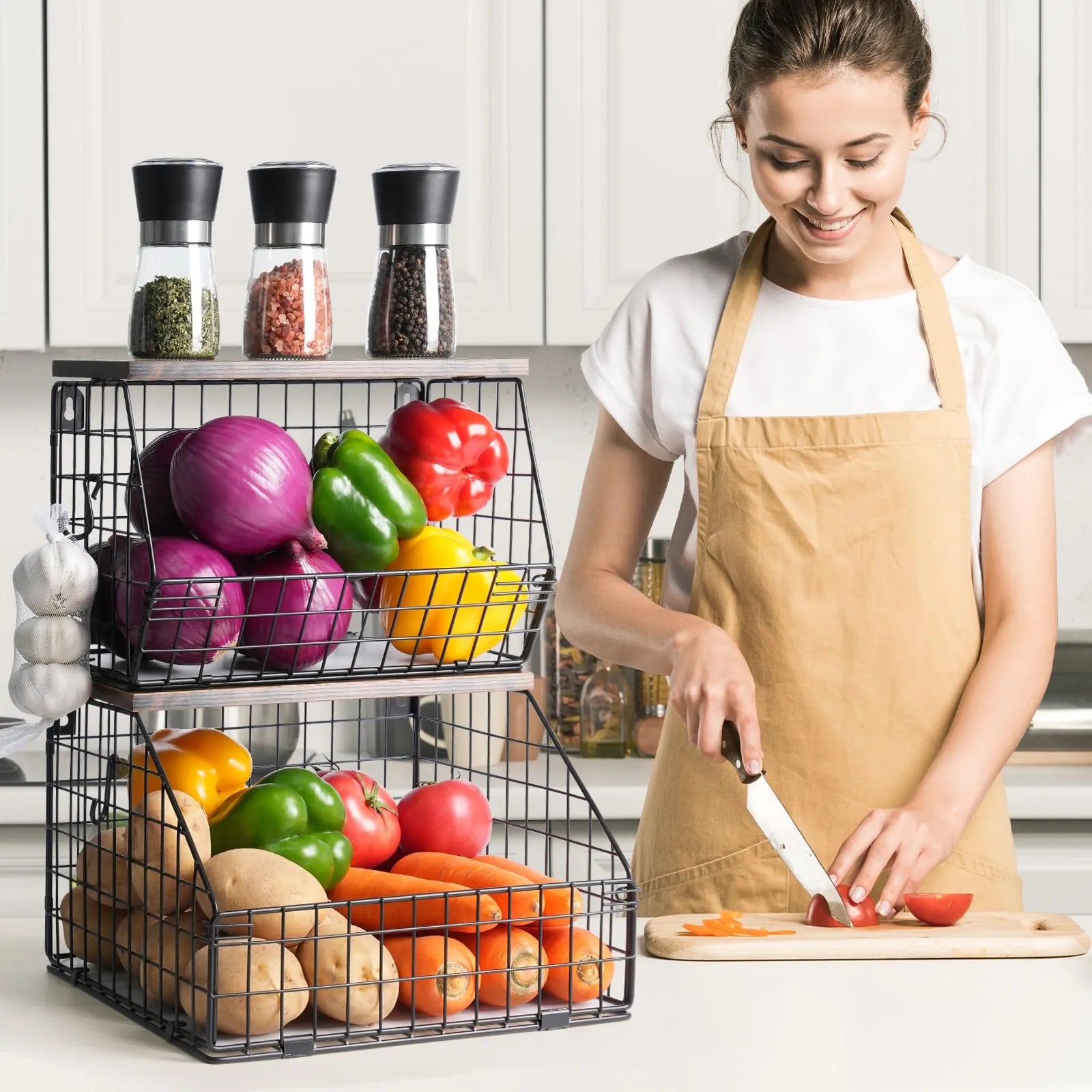 Stackable Fruit & Veggie Basket – Rust-Resistant Metal Organizer for Kitchen & Pantry