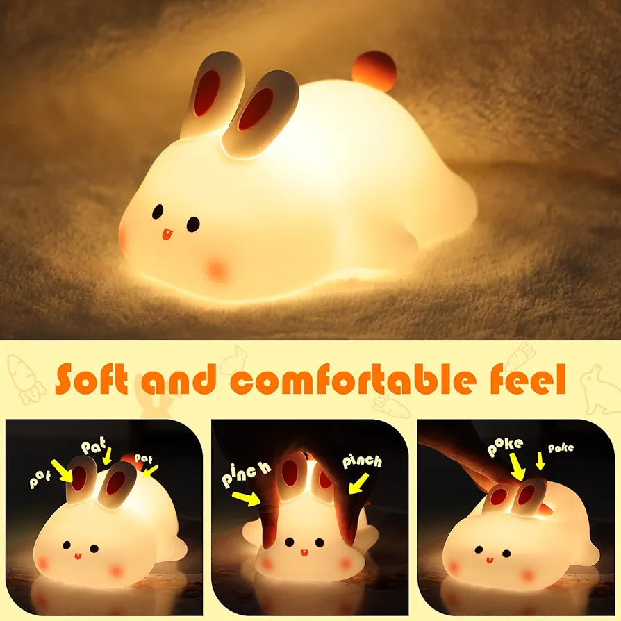 BunnyGlow™ – Squishy Silicone Bunny Night Light (USB Rechargeable & Dimmable)